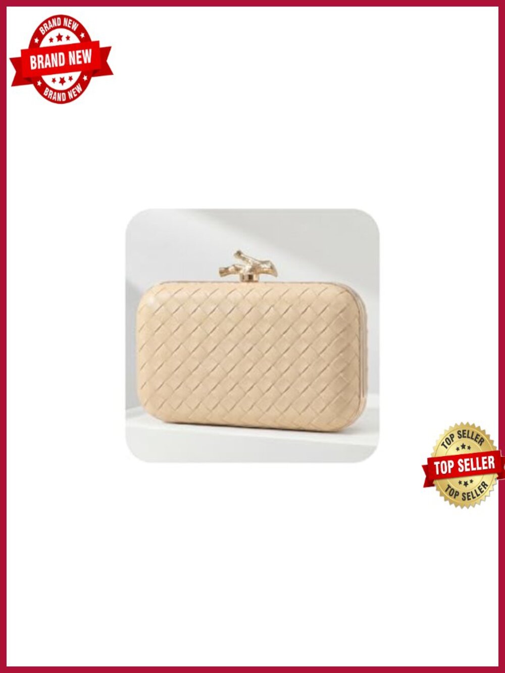 Chic Woven Clutch Purse with Detachable Chain Strap Faux Leather Evening Bag